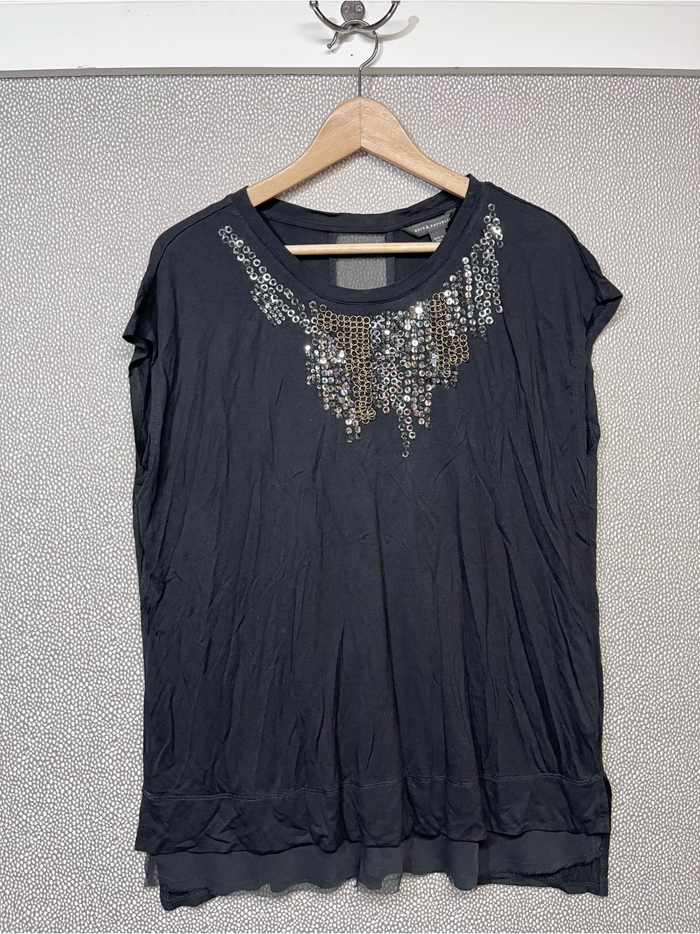 L Rock & Republic Black Sequin-Embellished Women’s Top